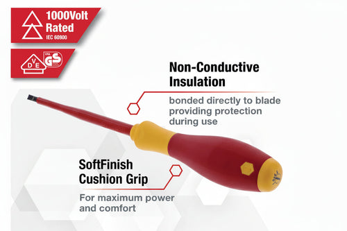 Wiha screwdriver with red and yellow handle on a white background