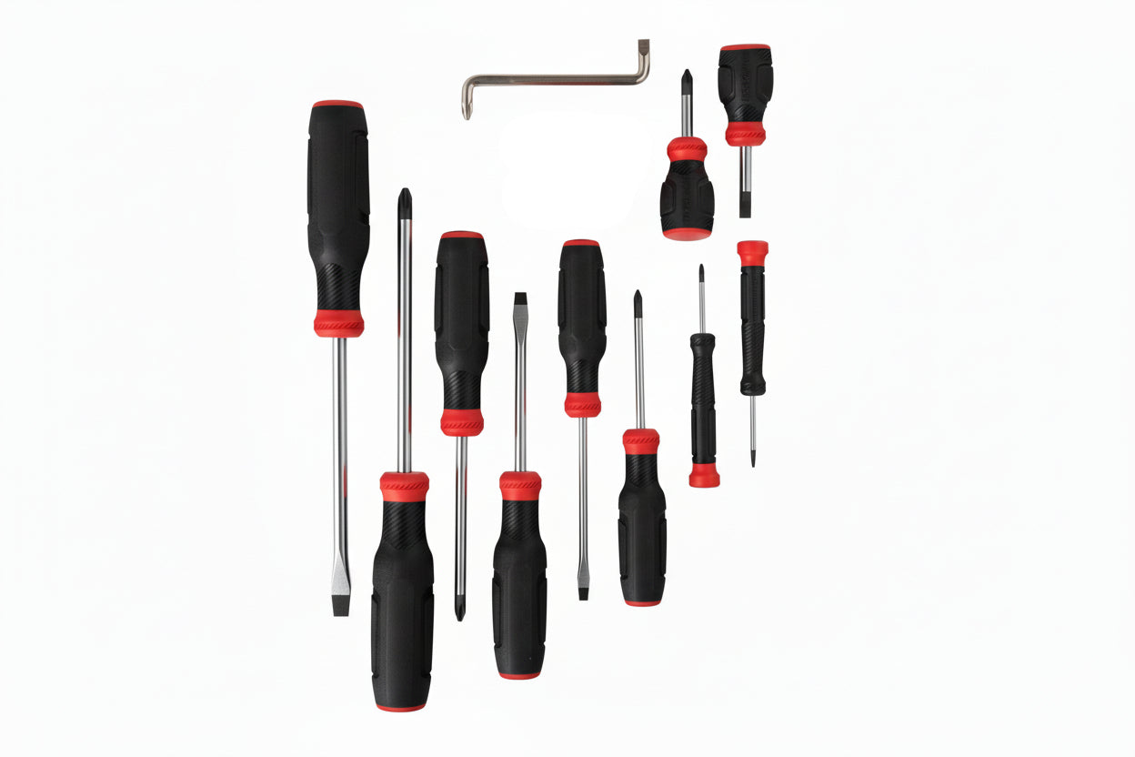 Set of Craftsman screwdrivers and tools on a white background